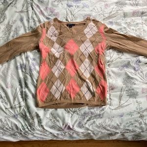 Tommy Hilfiger pink white diamond plaid pullover sweater